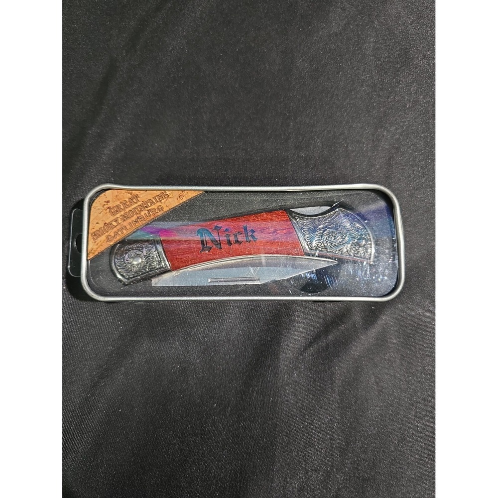 Laser Gifts Nick Inscription Pocket Knife Wood Handle Stainless Steel Blade